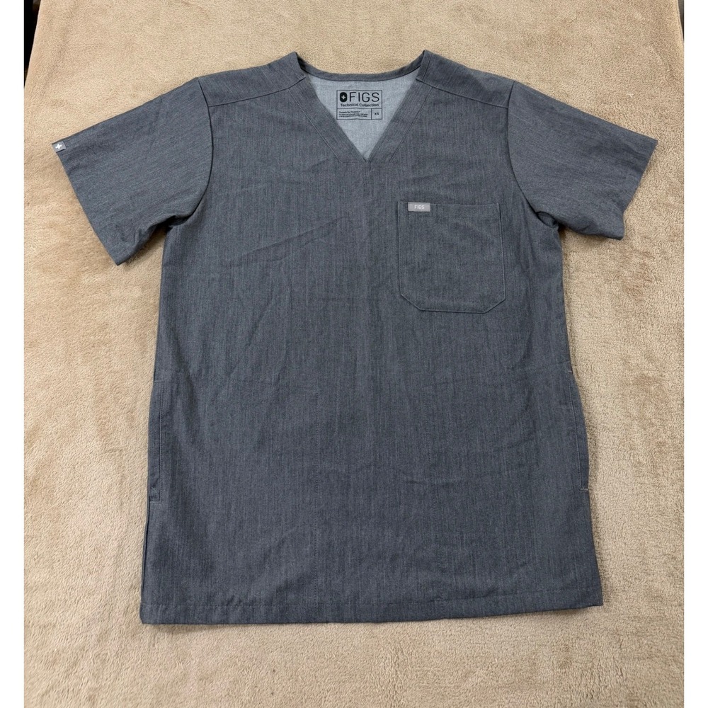 FIGS catarina scrub top Women's Size XS grey one pocket V-neck medical EUC
